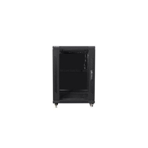 Lanberg FF01-6615-12B 19" 15U SZÉL:600mm MÉLY:600mm MAG:848mm lapraszerelt üvegajtós fekete rack szekrény