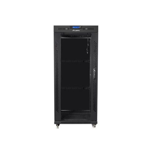 Lanberg FF01-6827-12BL 19" 27U SZÉL:600mm MÉLY:800mm MAG:1431mm lapraszerelt LCD üvegajtós fekete rack szekrény