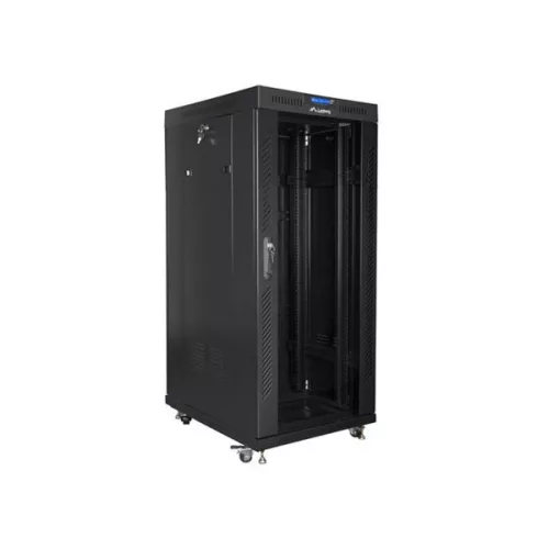 Lanberg FF01-8037-12BL 19" 37U SZÉL:800mm MÉLY:1000mm MAG:1883mm lapraszerelt LCD üvegajtós fekete rack szekrény