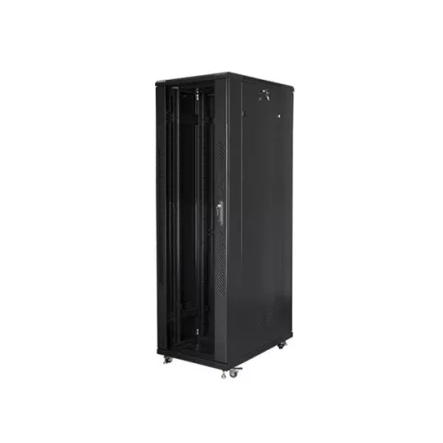 Lanberg FF01-8042-12B 19" 42U SZÉL:800mm MÉLY:1000mm MAG:2047mm lapraszerelt üvegajtós fekete rack szekrény