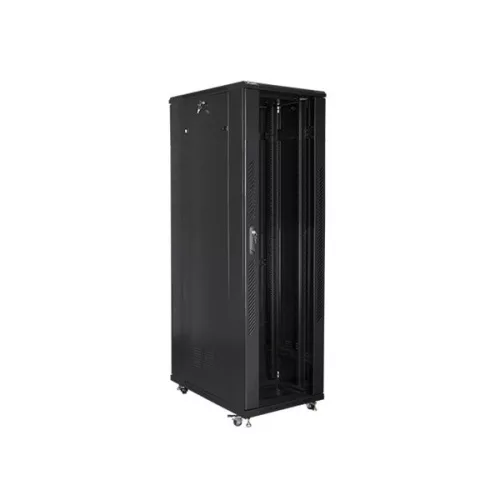 Lanberg FF01-8042-12B 19" 42U SZÉL:800mm MÉLY:1000mm MAG:2047mm lapraszerelt üvegajtós fekete rack szekrény