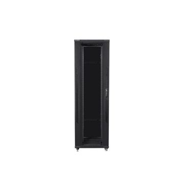   Lanberg FF01-8242-12B 19" 42U SZÉL:800mm MÉLY:1200mm MAG:2047mm lapraszerelt üvegajtós fekete rack szekrény
