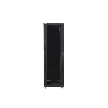   Lanberg FF01-8842-12B 19" 42U SZÉL:800mm MÉLY:800mm MAG:2047mm lapraszerelt üvegajtós fekete rack szekrény