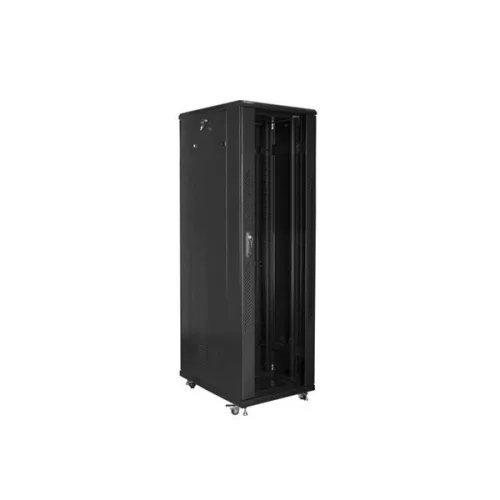 Lanberg FF01-8842-12B 19" 42U SZÉL:800mm MÉLY:800mm MAG:2047mm lapraszerelt üvegajtós fekete rack szekrény