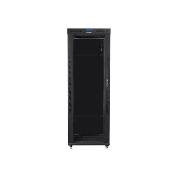   Lanberg FF01-8842-12BL 19" 42U SZÉL:800mm MÉLY:800mm MAG:2097mm LCD lapraszerelt üvegajtós fekete rack szekrény