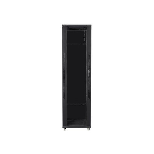 Lanberg FF01-8047-12B 19" 47U SZÉL:800mm MÉLY:1000mm MAG:2270mm lapraszerelt üvegajtós fekete rack szekrény