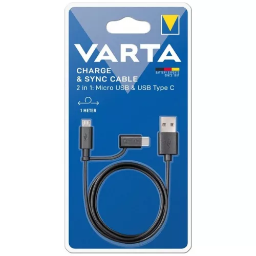 Dátový a nabíjací kábel Varta 57948101401 1m 2v1 USB - microUSB/Type C čierny