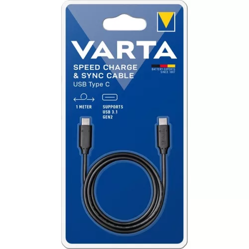 Dátový a nabíjací kábel Varta 57947101401 1m, čierny, Type-C - Type-C