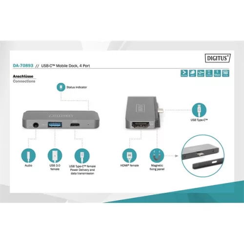 Univerzálna mobilná dokovacia stanica DIGITUS DA-70893 so 4 portami USB-C