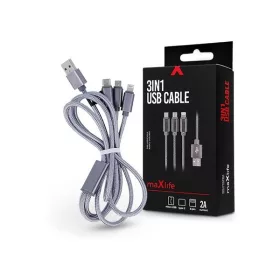   Dátový a nabíjací kábel Maxlife TF-0168 1m 3v1 Lightning/microUSB/Type C 2A strieborný