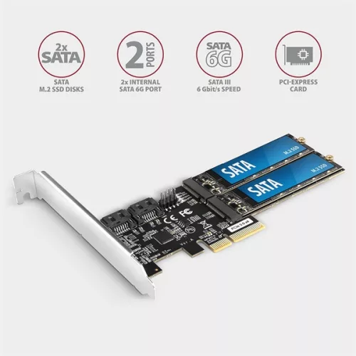 Axagon PCES-SA4M2 2 ks interných portov SATAIII + 2 ks slotov SATA M.2 PCI-Express karta