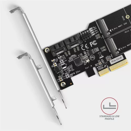 Axagon PCES-SA4M2 2 ks interných portov SATAIII + 2 ks slotov SATA M.2 PCI-Express karta