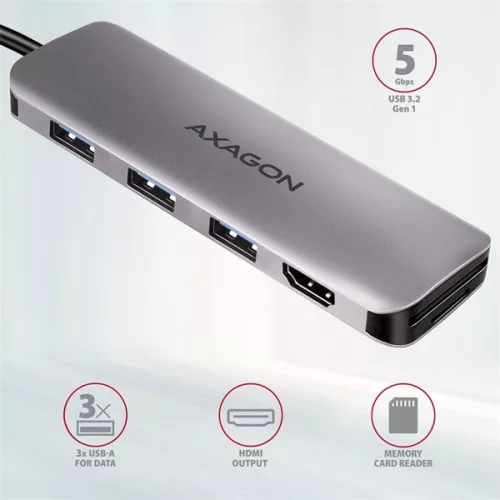 Axagon HMC-HCR3A SuperSpeed ​​​​USB-C COMBO 5v1 HUB