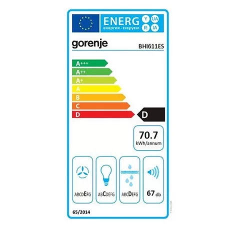 Gorenje BHI611ES inox, vstavaný, falošný komín, rozmer: 53,4 cm, hlučnosť: 67 dB, digestor