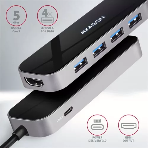 Axagon HMC-6H4A SuperSpeed ​​​​USB-C COMBO Hub 6 v 1