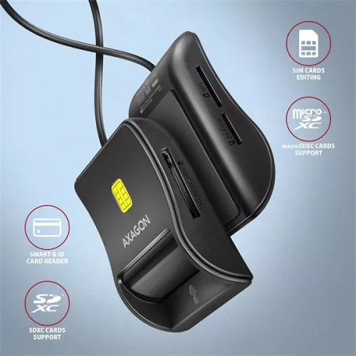 Čítačka čipových kariet Axagon CRE-SM3SD USB a SD/microSD/SIM FlatReader