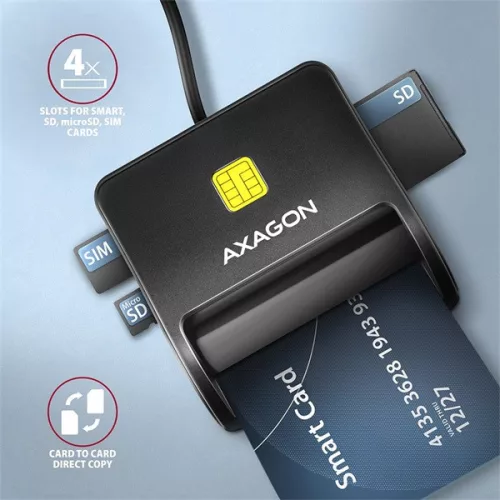 Čítačka čipových kariet Axagon CRE-SM3SD USB a SD/microSD/SIM FlatReader