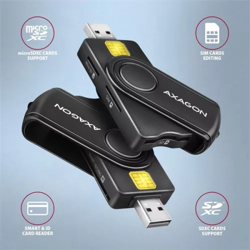 Skladacia čítačka čipových kariet Axagon CRE-SMP2A USB a SD/microSD/SIM kariet PocketReader
