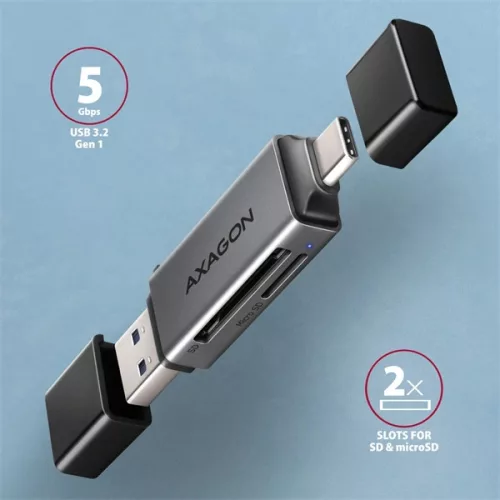 Axagon CRE-DAC Mobil USB 3.2 Gen 1 USB-C + USB-A SD/microSD mini kártyaolvasó