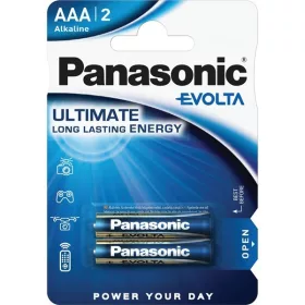  Panasonic EVOLTA LR03EGE/2BP 1,5 V AAA Alkaline-Batterie für Mikro-Bleistifte, besonders langlebig, 2 Stück/Packung