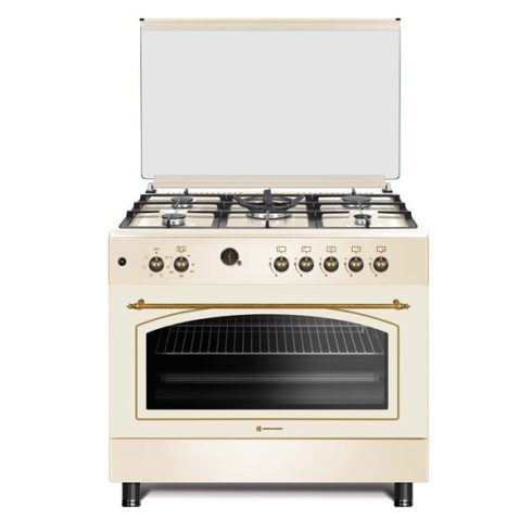 Novacook F9S50E6-RC Exclusive Line 90 bézs, szabadonálló, gáz, kombinált, főzőzóna: 5, sütő:110L, retro tűzhely