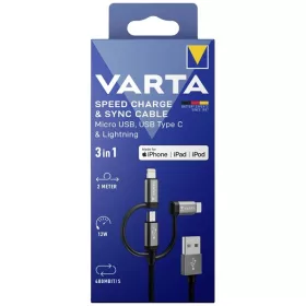   Dátový a nabíjací kábel Varta 57937101111 2m 12W 3v1 USB A - Lightning/microUSB/Type C