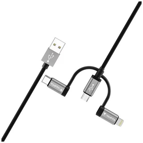Dátový a nabíjací kábel Varta 57937101111 2m 12W 3v1 USB A - Lightning/microUSB/Type C