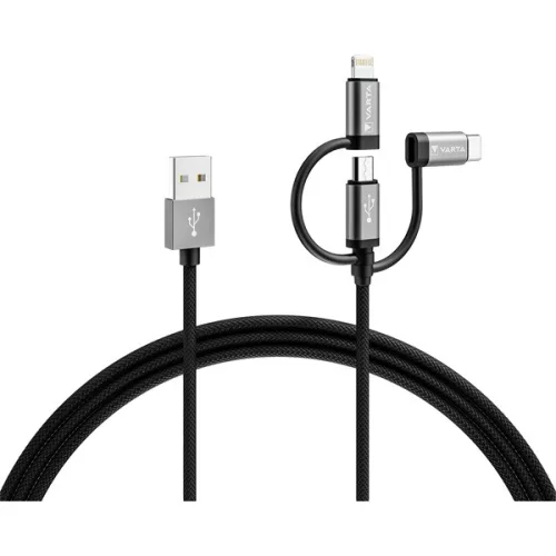 Dátový a nabíjací kábel Varta 57937101111 2m 12W 3v1 USB A - Lightning/microUSB/Type C