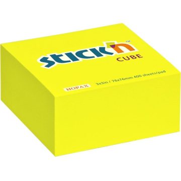   Stick'N 76x76 mm 400 lap neon sárga öntapadó kockatömb
