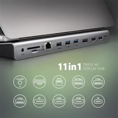 Axagon HMC-4KX3 11v1 strieborný USB HUB typu C