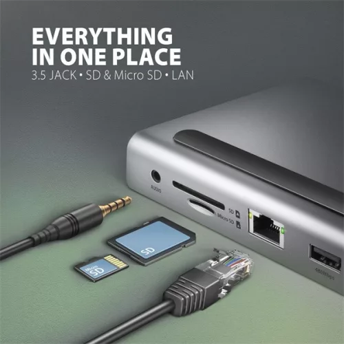 Axagon HMC-4KX3 11v1 strieborný USB HUB typu C
