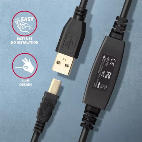 Axagon ADR-220B 20m aktívny opakovací kábel USB 2.0 A samec - USB B samec