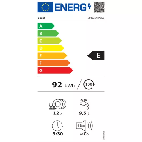 Bosch SMS25AW05E fehér, programok száma: 5, szabadonálló, 12 terítékes mosogatógép 