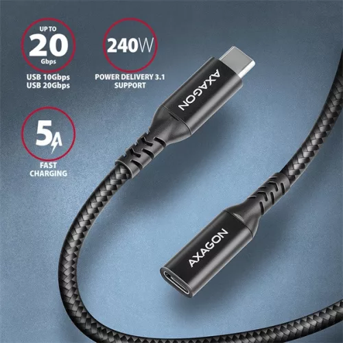 Axagon BUCM32-CF15AB 1,5m predlžovací kábel USB C čierny