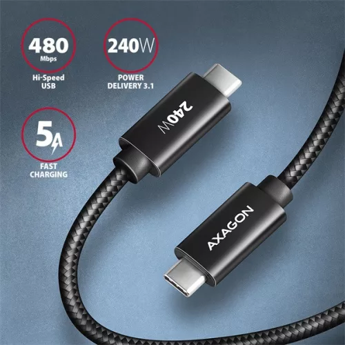 Dátový a nabíjací kábel Axagon BUCM2-CM15AB 1,5 m USB C čierny