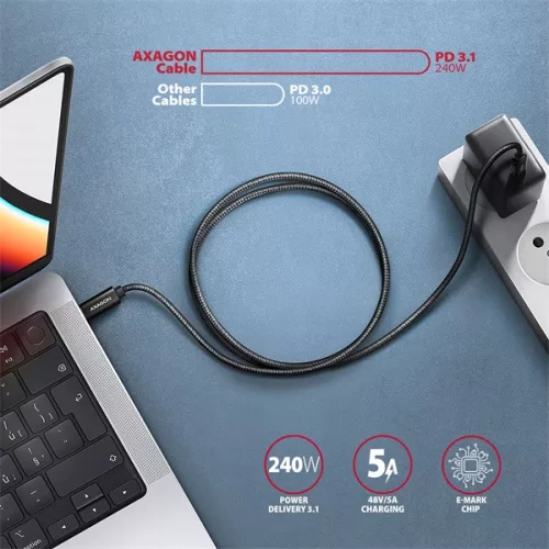 Dátový a nabíjací kábel Axagon BUCM2-CM15AB 1,5 m USB C čierny