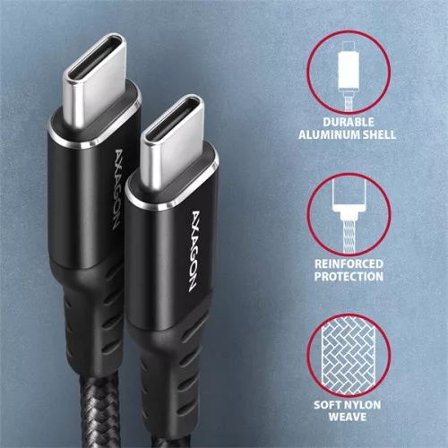 Dátový a nabíjací kábel Axagon BUCM2-CM20AB 2m USB C čierny