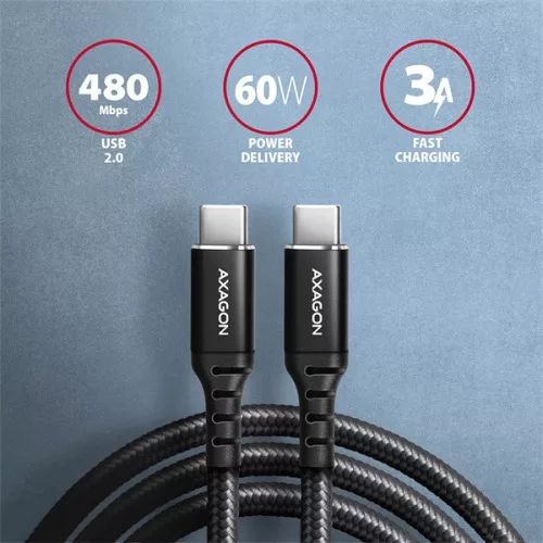 Dátový a nabíjací kábel Axagon BUCM2-CM30AB 3 m USB C čierny