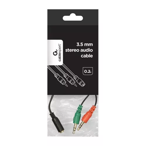Redukcia Gembird 20cm 2ks Jack stereo 3,5 mm -> Jack stereo 3,5 mm (4pin) M/F čierny