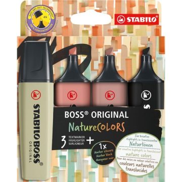   Stabilo BOSS ORIGINAL NatureCOLORS  4 db-os (sárzöld, vörösbarna, sötétbarna, fekete) szövegkiemelő készlet