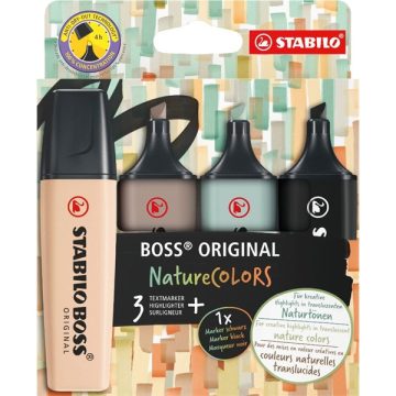   Stabilo BOSS ORIGINAL NatureCOLORS 4 db-os (bőrszín, meleg szürke, földzöld, fekete) szövegkiemelő készlet