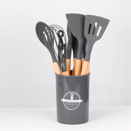 Set de tacâmuri de bucătărie Iris KT-003-DG, gri închis, format din 11 piese