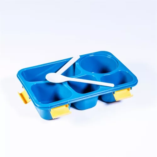 Recipient alimentar din plastic albastru cu 5 compartimente Iris KT-004-BL