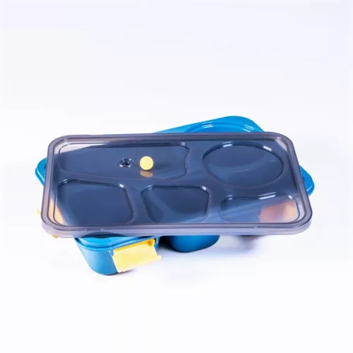Recipient alimentar din plastic albastru cu 5 compartimente Iris KT-004-BL