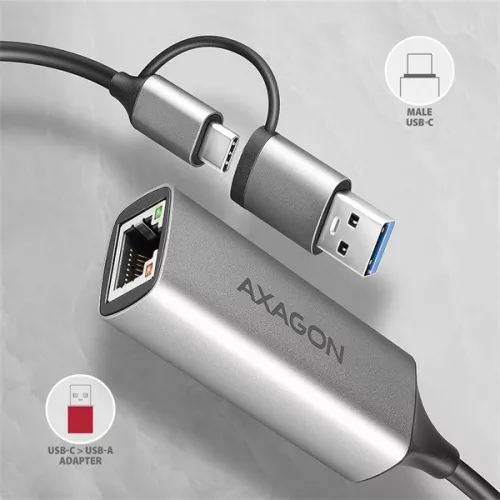 Axagon ADE-TXCA USB 3.2 typu A + typu C - Gigabitový ethernetový adaptér