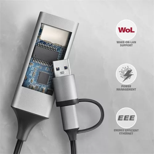 Axagon ADE-TXCA USB 3.2 typu A + typu C - Gigabitový ethernetový adaptér