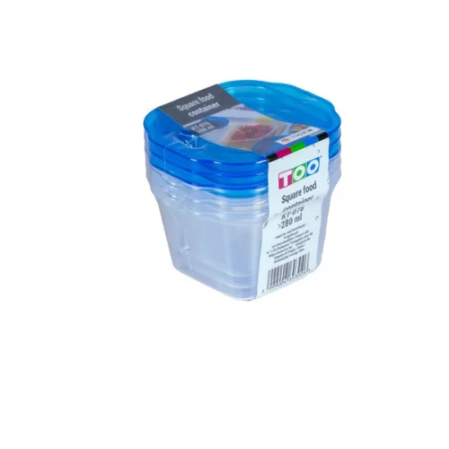 TOO KT-076 Set de 3 cutii pătrate pentru depozitarea alimentelor, 280 ml