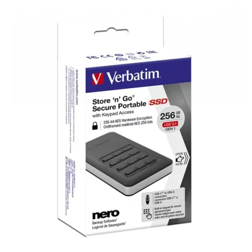 Verbatim 53402 256GB USB-C 3.1 Gen1 Keyboard Access fekete külső SSD