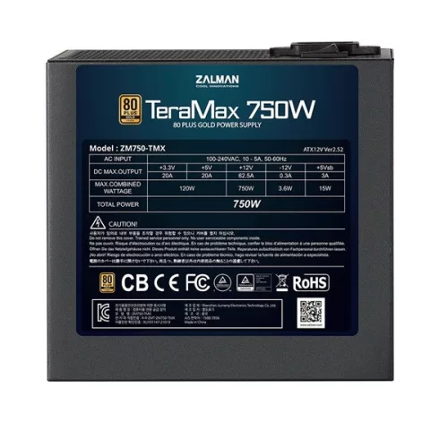 Modulárny zdroj Zalman TeraMax ZM750-TMX 750W 80+ Gold s ventilátorom