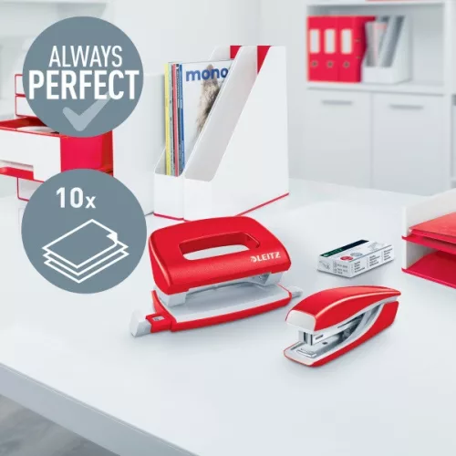 Leitz WOW 10-Blatt-Mini-Hefter- und Locher-Set (rot)